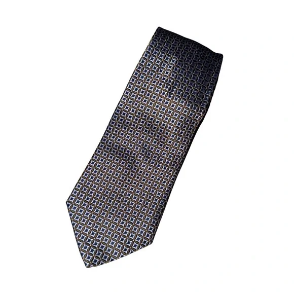 Banana‎ Republic Tie OS Blue Gold Geometric Square Italian Made Silk Necktie
