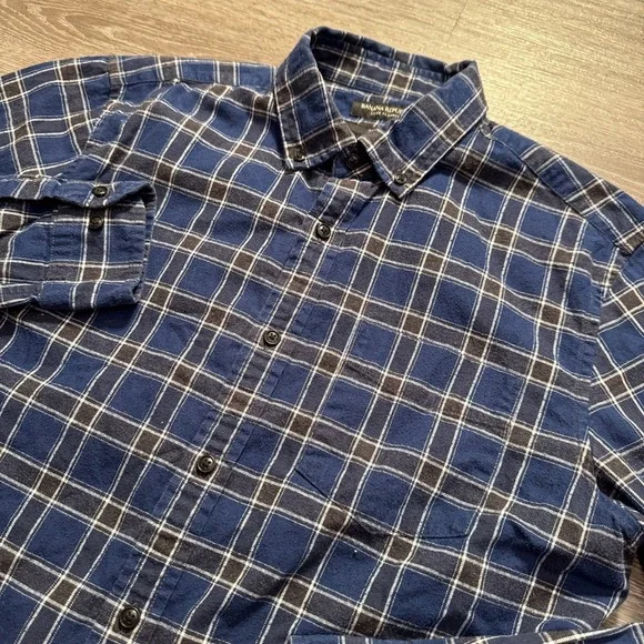 Banana Republic Shirt Mens Medium‎ Blue Plaid Luxe Flannel Button Up Long Sleeve