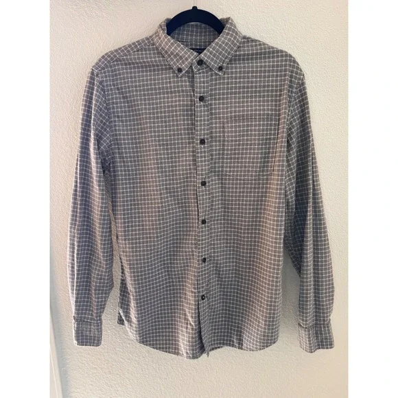 Banana Republic Luxe Flannel Shirt Mens Medium Slim‎ Fit Grey Windowpane Check