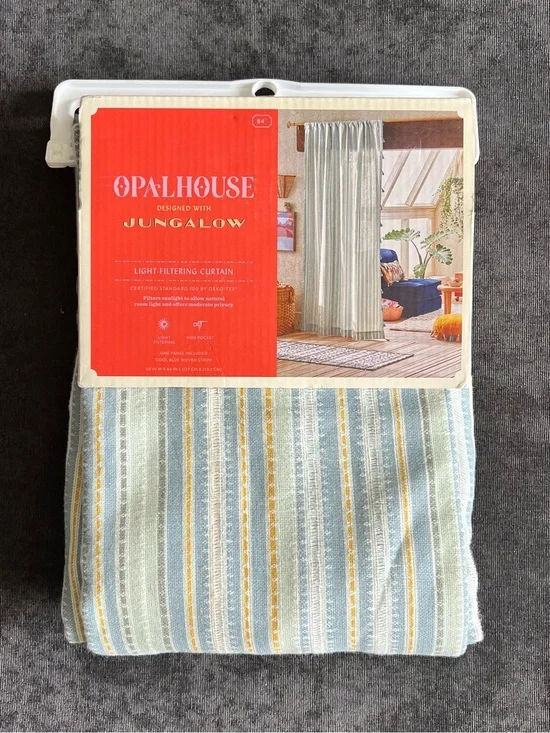 NWT OpalHouse Jungalow Cool Blue Woven Stripe Curtain Panel 50”x84”