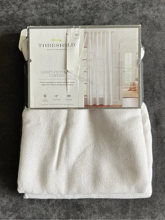 NWT Threshold Cream Stitched Edge Light Filtering Curtain- 1 Panel 54”x95”