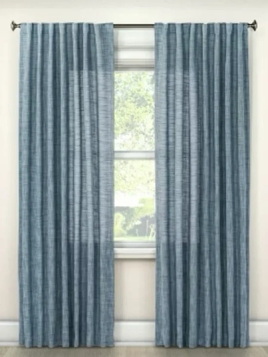 NWT Threshold Blue Textured Weave Light Filtering Curtains- 2 Panels 108”x54”