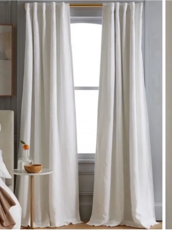NWT QUINCE Set Of 2 48x84 European Linen True Blackout Curtains Cream 9507