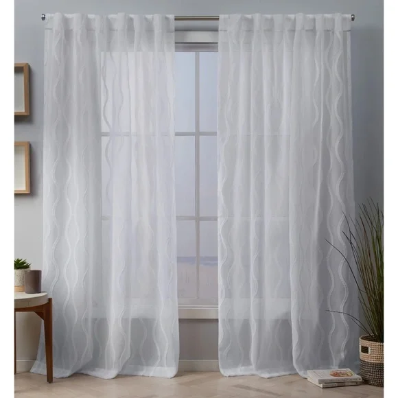 NEW Exclusive Home Belfast Woven Wave Embellished Sheer  White 54x84