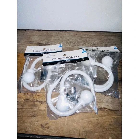 Mainstays Home Decorative Holdbacks 2pk White Metal Set of 3