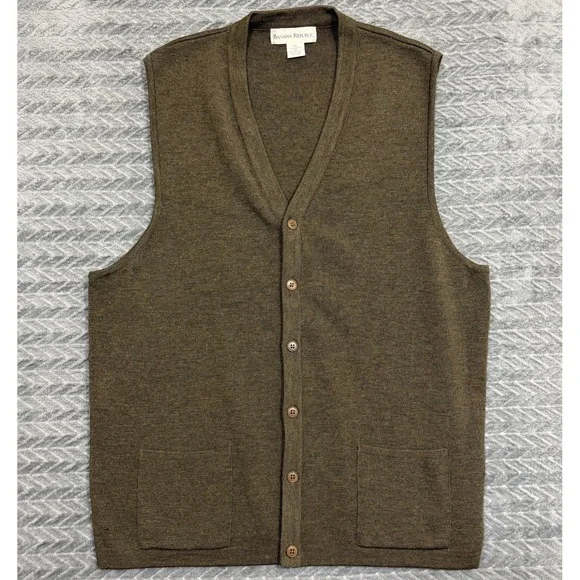 Vtg Banana Republic Merino Wool Cardigan Sweater Vest Men XL Grandpa Preppy USA