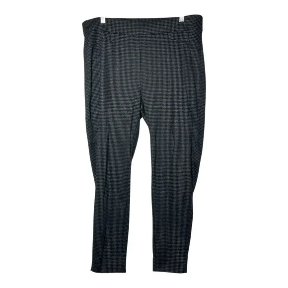 Chicos Pants Womens 3R Size 16 Ankle Gingham Plaid Pull On Pants‎ Black Gray