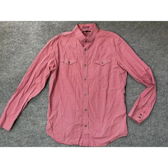 Banana Republic Button Down Shirt Mens Large Red Pearl Snap Long Sleeve 2 Pocket