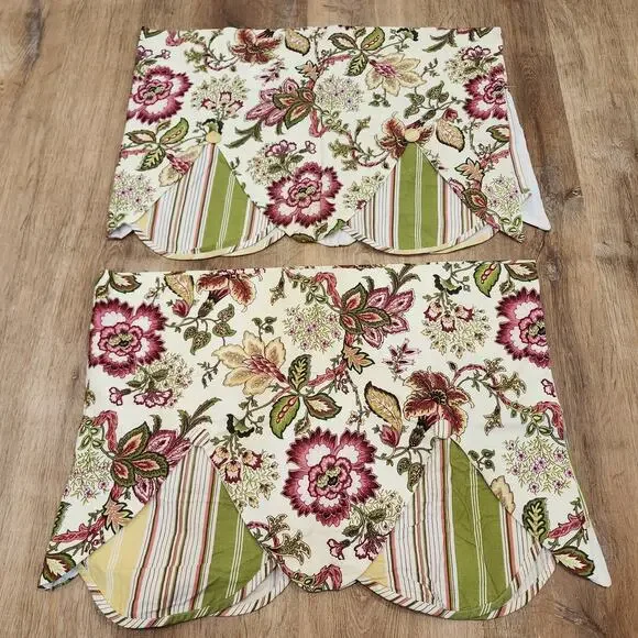 x2 Waverly Valance Peek-A-Boo Navarra Raspberry Floral Striped 3