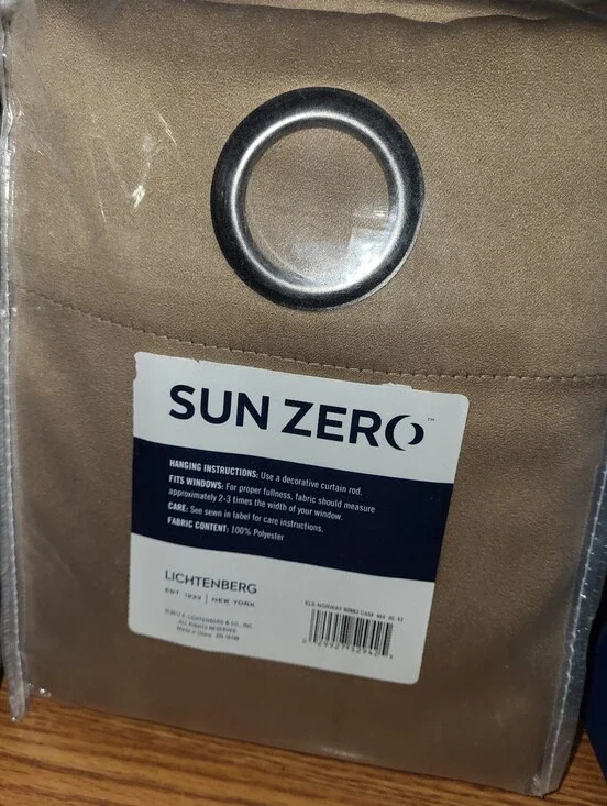 NIB SUN ZERO Grommet Blackout Curtains Lichtenberg Norway 80x63 Panel, Tan/Gold