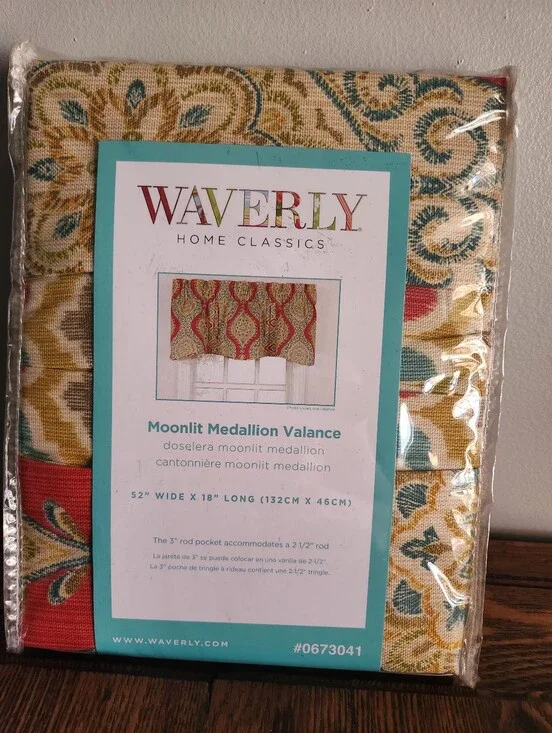 WAVERLY Valance Moonlight Medallion Cotton Rod Pocket Red Teal Gold Green NIP