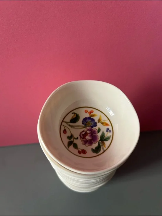 White Floral Porcelain Bowl - Purple Flower Accent