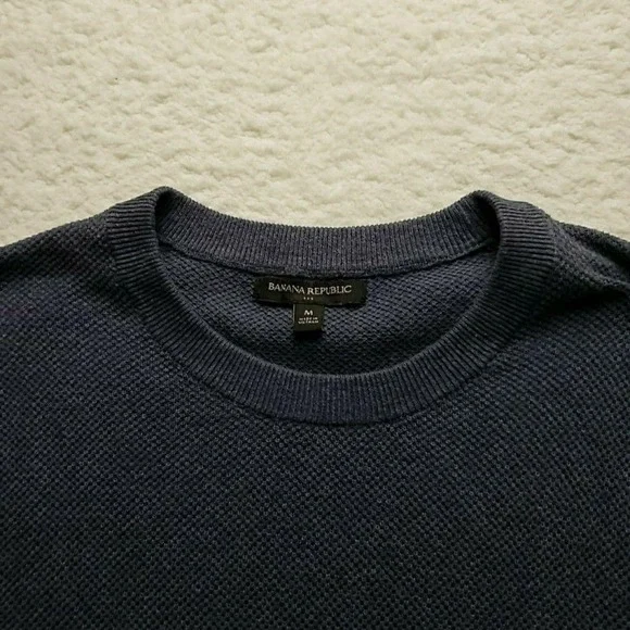 Banana Republic Sweater Mens Medium Blue Short Sleeve Crewneck Knit Pullover