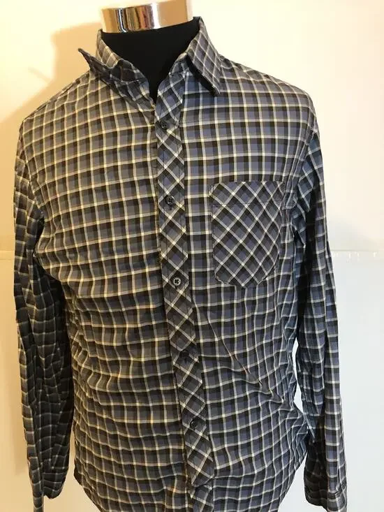 Banana Republic Dress Shirt Mens 15 -15.5 Medium Button Up Plaid Check Blue A5