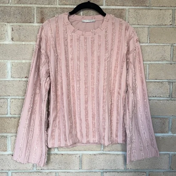 Zara Faux Fur Striped Bell Sleeve Top