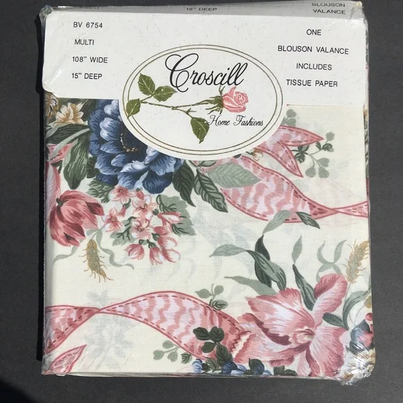 Vintage Croscill Valance Blouson Floral 108” x 15” CottageCore Shabby Cottage