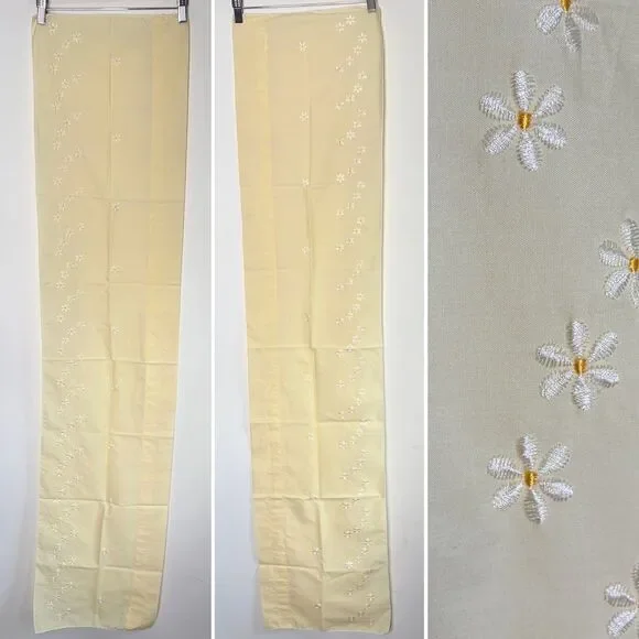 Window Valance Cottagecore Pale Yellow Daisy Embroidered 59