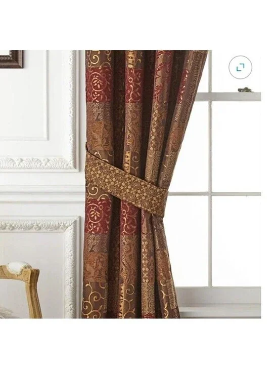 New - Elegant and Regal Croscill Galleria Red/Gold/Brown 2 Curtain Tie Backs