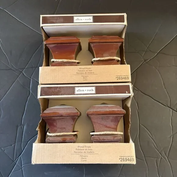 NEW 2 Boxes Allen + Roth Mahogany Wood Finials Fits 1 3/8th - 1 3/4