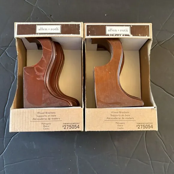 NEW 2 Boxes Allen + Roth Mahogany Wood Brackets for 1 3/8