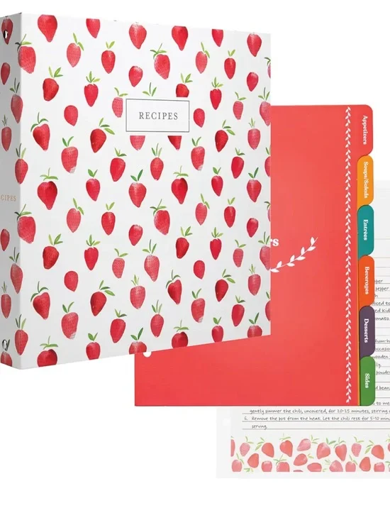 Jot & Mark Strawberry Ring Recipe Binder with Spill-Proof Clear Binder NWT