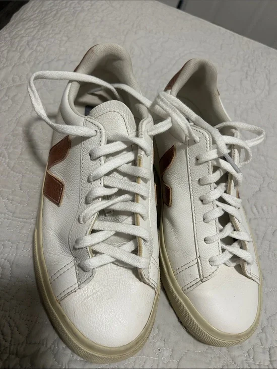 Veja White Sneakers with Brown Logo