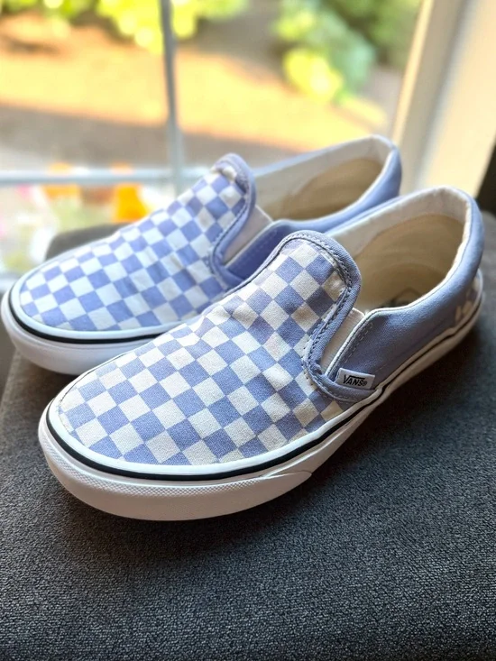 Vans Classic Slip-On Checkerboard Lavender White Canvas Sneakers Women's 7