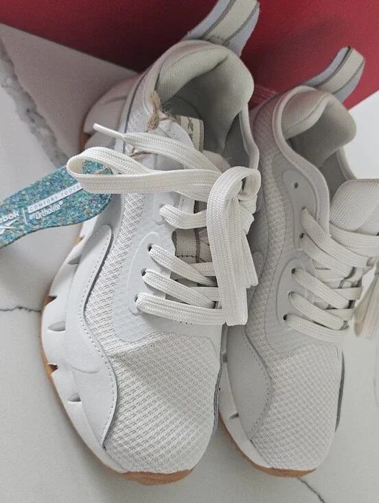 Reebok Women's White and Gum-Accent Lace-Up Sneakers