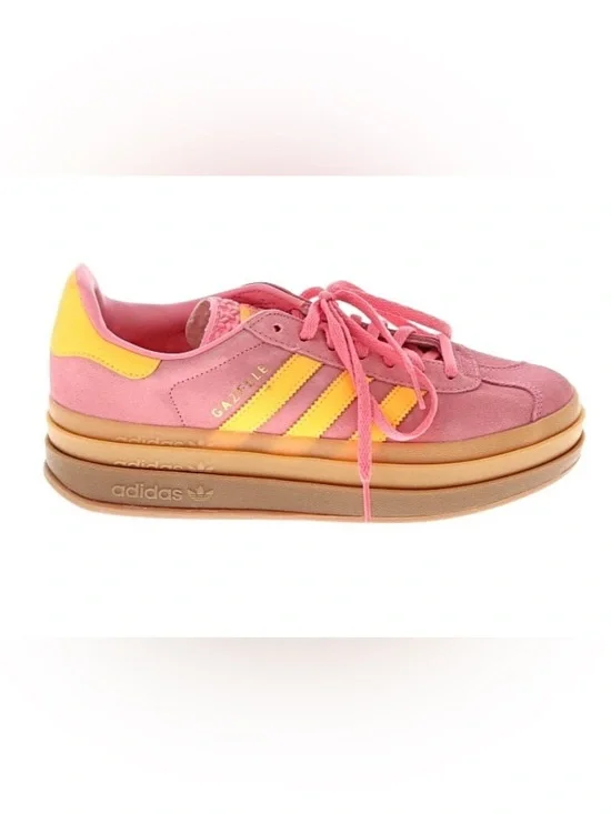 adidas Gazelle Platform Sneakers - Pink with Yellow Accents