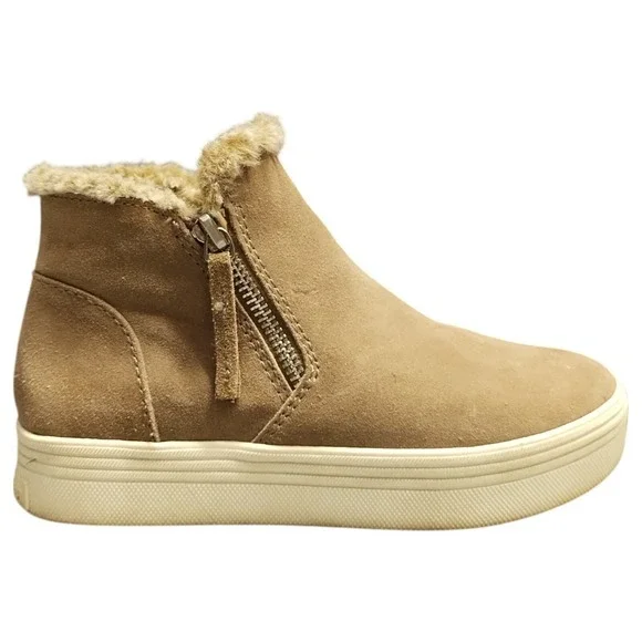 Dolce Vita Sneakers Womens US 6M Brown White Leather Side‎ Zip Faux Fur High Top