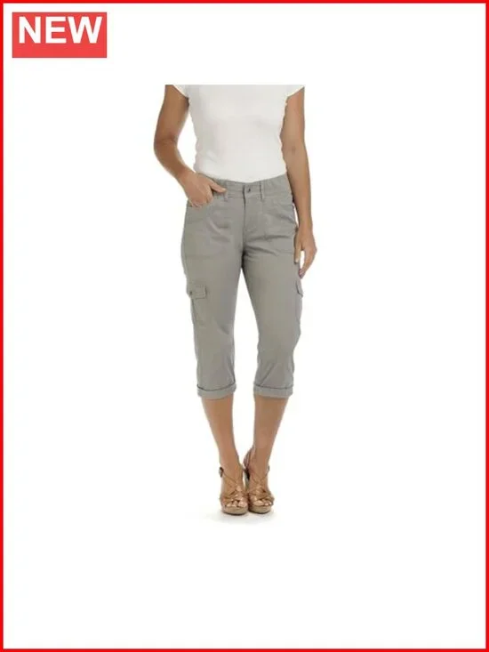 Relaxed Fit Knit Waist Cargo Capri Pants Stretch Cotton