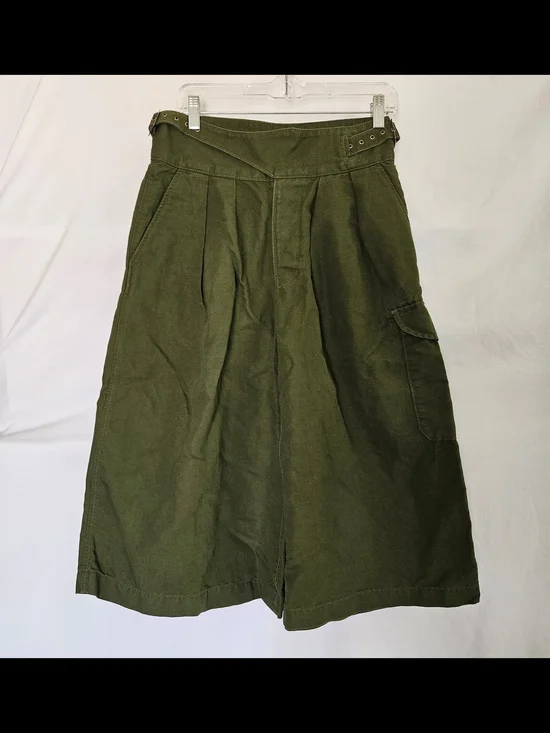 Banana Republic wide leg pleated culottes Womens 4 Olive Green Lagenlook Linen