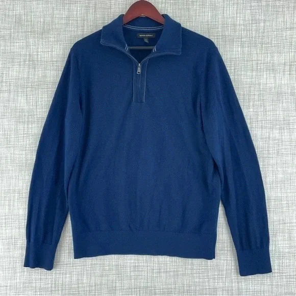 Banana Republic Sweater 1/4 Zip Merino Wool blue L mens 0654