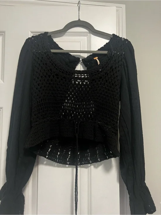 Free People Black Crochet Boho Tunic Top