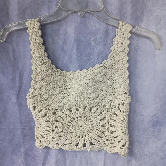 Handmade Crochet Tank Top Cream Open Knit Boho Festival Cottagecore