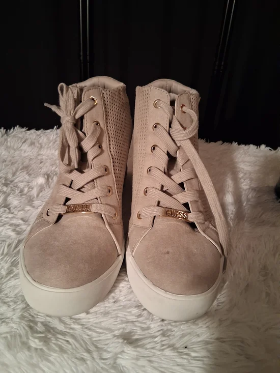 GUESS Women's Taupe High-Top Suede Sneakers