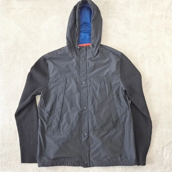 Banana Republic Jacket Hybrid Knit Sleeve Hooded Windbreaker XL Black Techwear