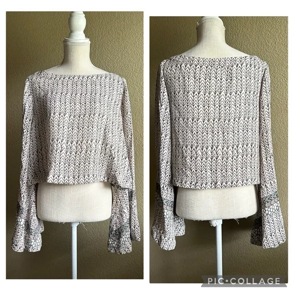Free People Boho Bell Sleeve Crop Top Western
