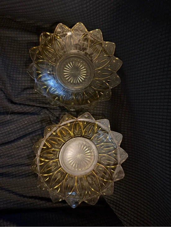 Vintage Sunburst Glass Bowls - Amber Tint (Set of 2)