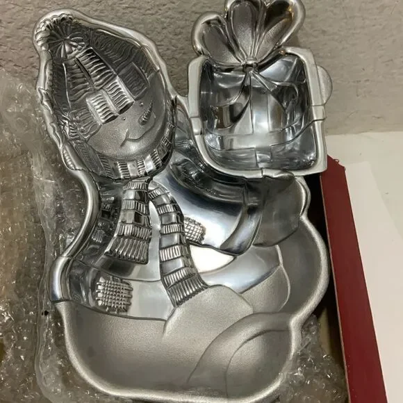Lenox Yuletide Metal Serveware Snowman Chip and Dip Dish Tray NIB retail $60