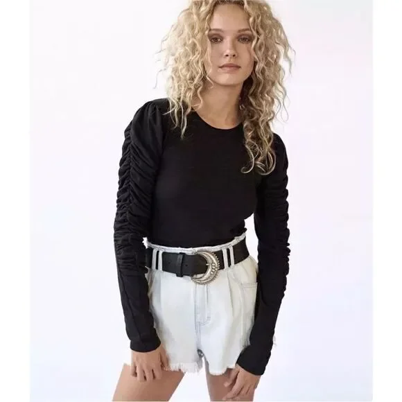 NWT Free People Natasha Tee Black-X7