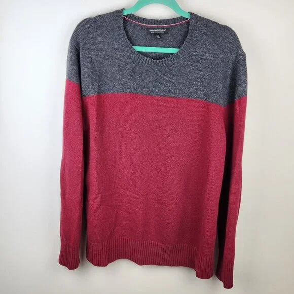 Banana Republic Italian Merino Wool Blend Colorblock Crewneck Sweater sz XL