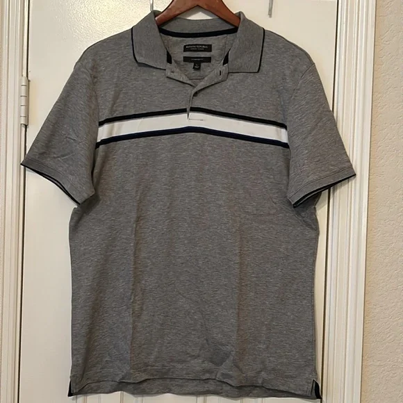 Banana Republic Luxury-Touch Striped Polo Shirt Gray Mens Size L Standard Fit