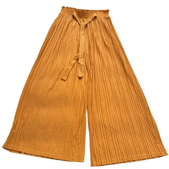 Soho Apparel womens wide pant‎ sz Small mustard yell ow paper bag elastic waist