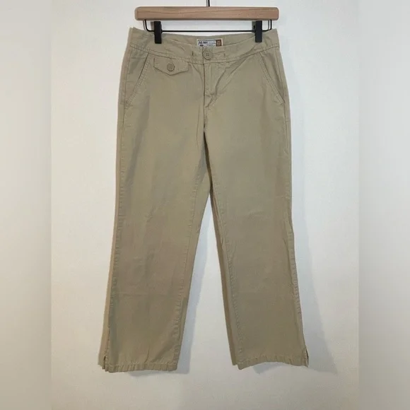 Old Navy Y2K Tan Khaki Wide Leg Ladies Cotton Chino Pants Size 6 Low Rise