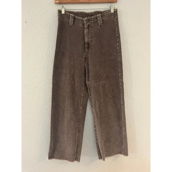 Shop‎ Stevie Womens Brown Corduroy High Rise Wide Leg Raw Hem Pants T1581 Size M