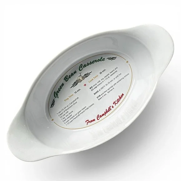 2005 Campbell's Green Bean Casserole Oval Dish W/ Classic Original Recipe Inside