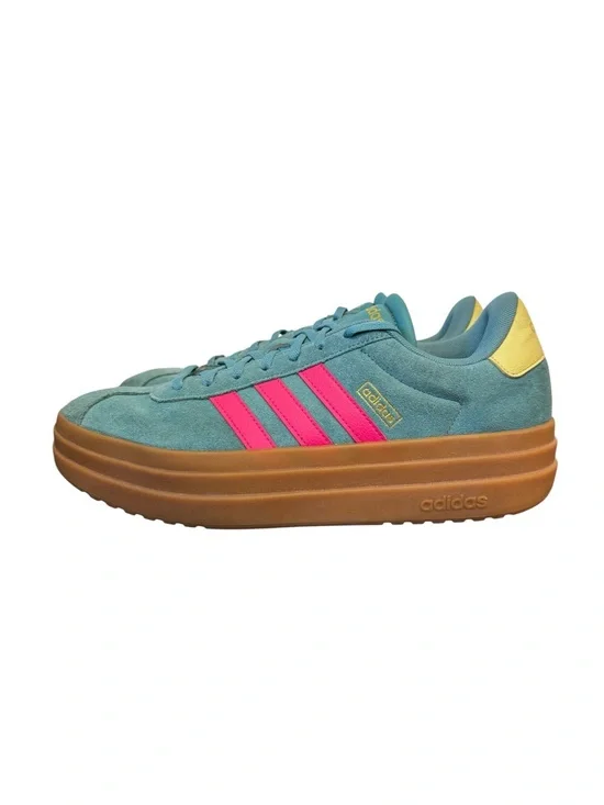 adidas VL Court Bold Sneaker Womens Size 11 Platform Shoe Green Pink Stripes