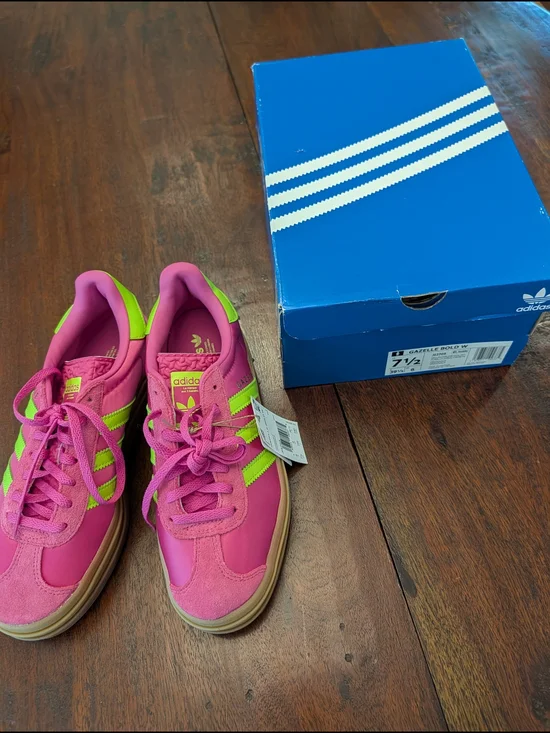 adidas Gazelle Bold Pink with Neon Green Accent Casual Sneakers Size 7.5