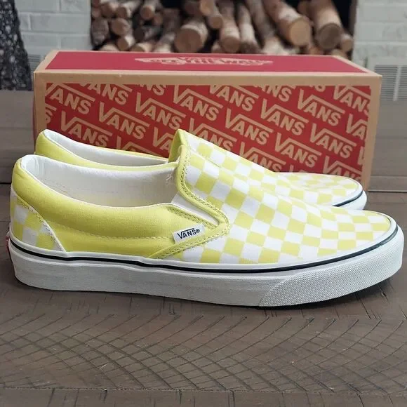 Vans Classic Slip-on Color Theory Highlighter Yellow Checker Sneakers NIB